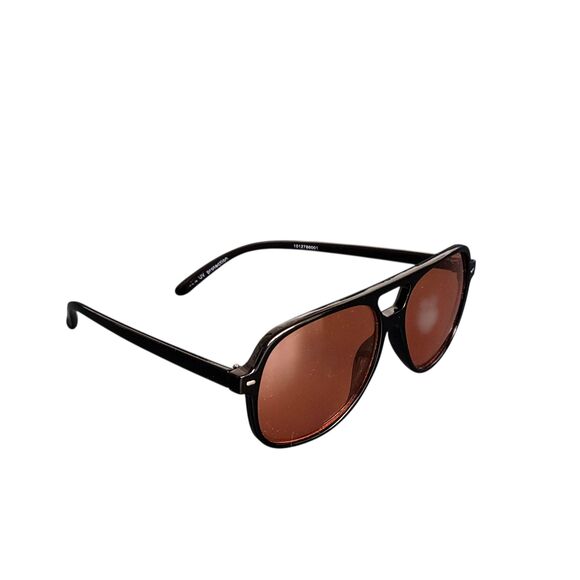 Black Aviator Sunglasses with Amber Lenses - Picture 3 of 12